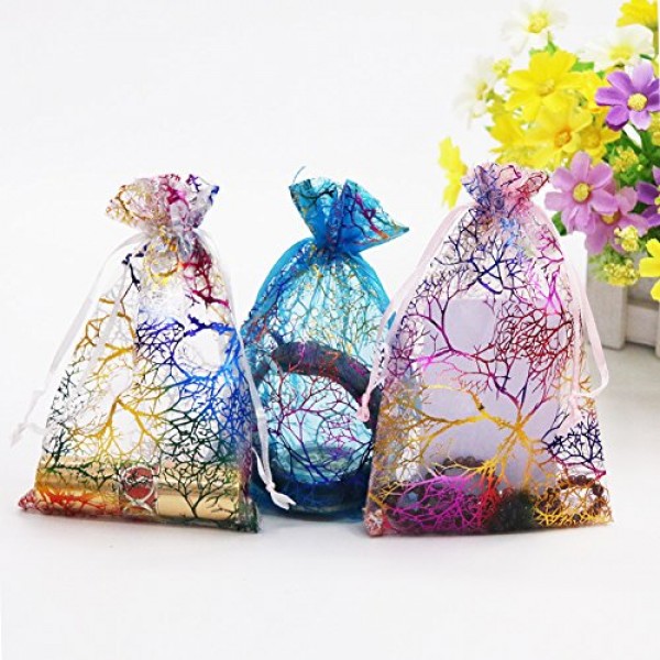 SumDirect Mixed Color Coralline Organza Gift Bags, Wedding Favor P...