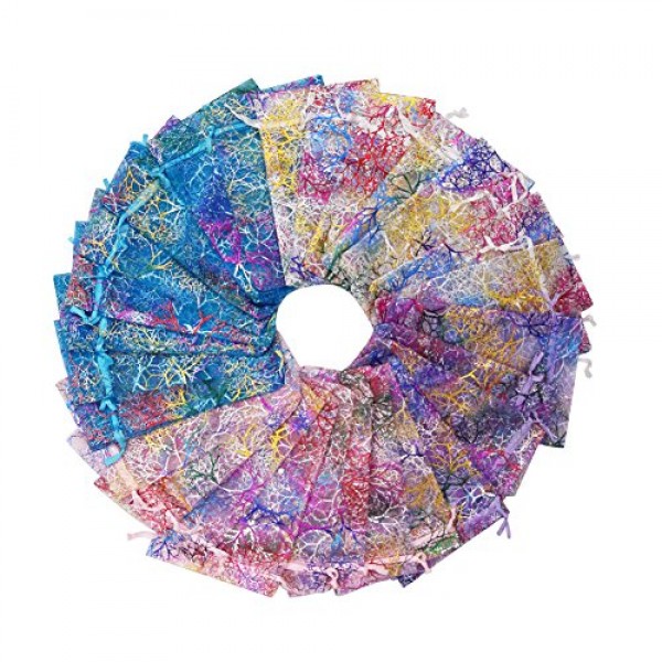 SumDirect Mixed Color Coralline Organza Gift Bags, Wedding Favor P...