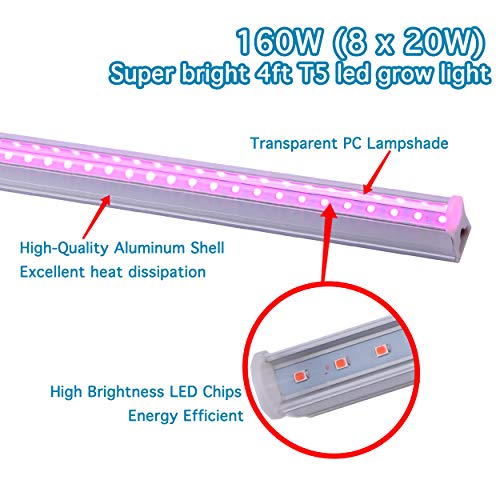 Sumerflos T5 LED Grow Light Strips, 4FT 160W 8 x 20W, 960W Equiva...