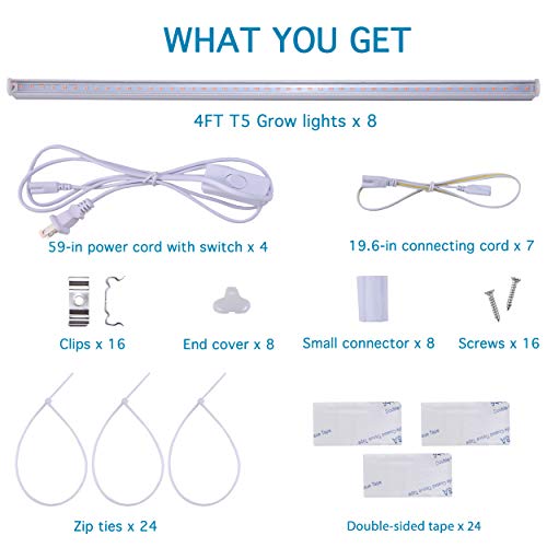 Sumerflos T5 LED Grow Light Strips, 4FT 160W 8 x 20W, 960W Equiva...