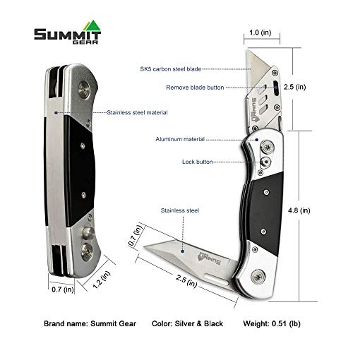 Summit Gear Heavy Duty Folding Utility Knife Dual Blades/Box Cutte...