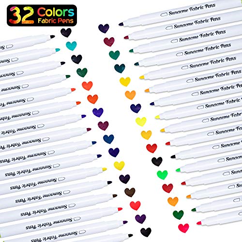 Fabric Markers Pen, 32 Colors Permanent Fabric Paint Pens Art Mark...