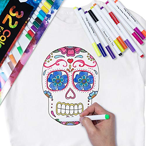 Fabric Markers Pen, 32 Colors Permanent Fabric Paint Pens Art Mark...