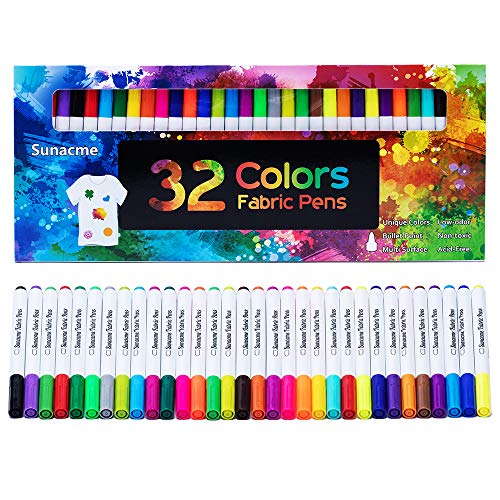 Fabric Markers Pen, 32 Colors Permanent Fabric Paint Pens Art Mark...