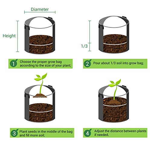 SunArea 10-Pack 5 Gallon Grow Bags, Thickened Nonwoven Aeration Fa...