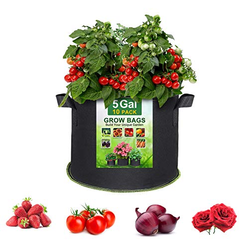 SunArea 10-Pack 5 Gallon Grow Bags, Thickened Nonwoven Aeration Fa...