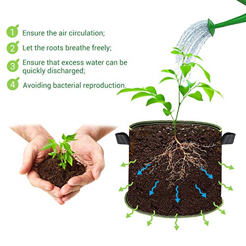SunArea 10-Pack 5 Gallon Grow Bags, Thickened Nonwoven Aeration Fa...
