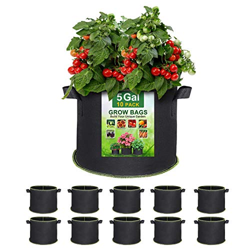 SunArea 10-Pack 5 Gallon Grow Bags, Thickened Nonwoven Aeration Fa...