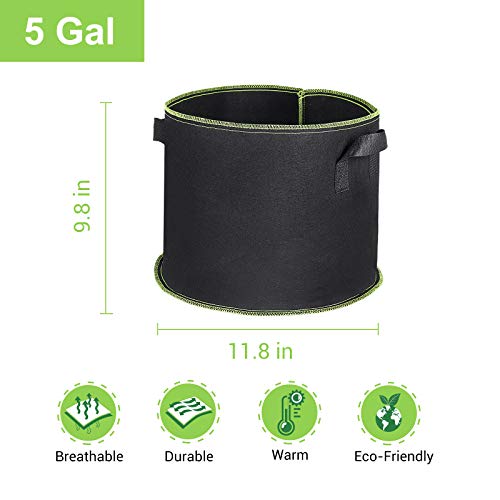 SunArea 20-Pack 5 Gallon Grow Bags, Thickened Nonwoven Aeration Fa...