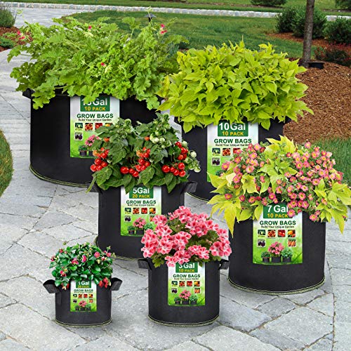 SunArea 20-Pack 5 Gallon Grow Bags, Thickened Nonwoven Aeration Fa...