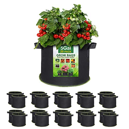 SunArea 20-Pack 5 Gallon Grow Bags, Thickened Nonwoven Aeration Fa...