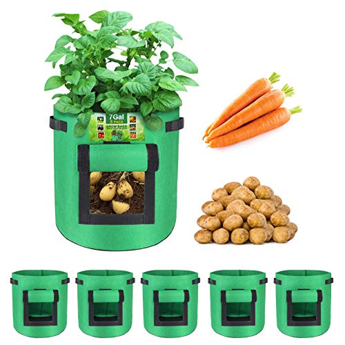 SunArea 5 Pack 7 Gallon Potato Grow Bags, with Visualize Window an...