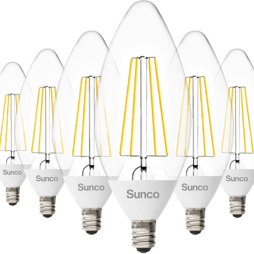 Sunco 6 Pack B11 Candelabra LED Light Bulbs, E12, Dusk to Dawn, 5W=40W