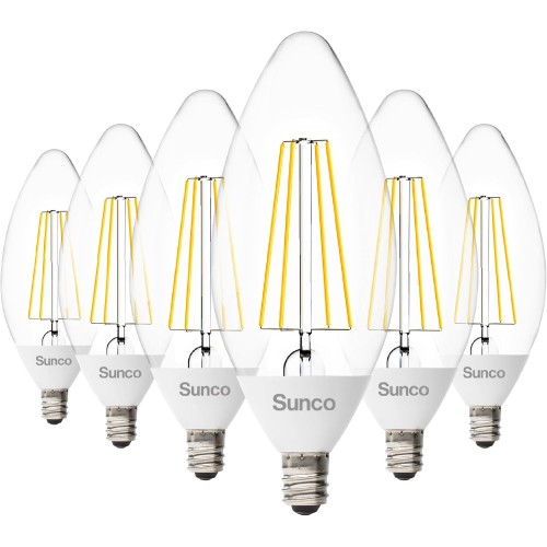 Sunco 6 Pack B11 Candelabra LED Light Bulbs, E12, Dusk to Dawn, 5W=40W