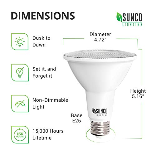 Sunco Lighting 4 Pack PAR38 LED Bulb with Dusk-to-Dawn Photocell S...