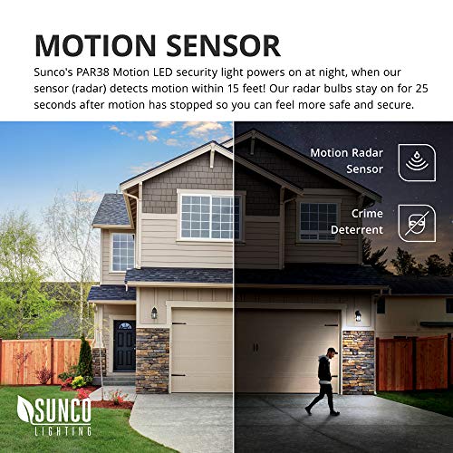 Sunco Lighting 4 Pack PAR38 LED Light Bulb with Motion Sensor, 13W...