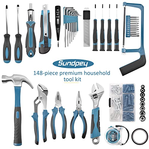 Sundpey Home Tool Kit 148-Pcs - Household Basic Complete Hand Repa...