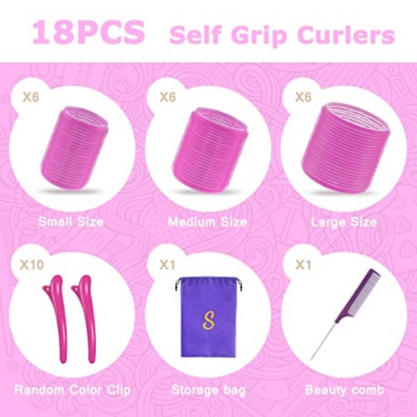Self grip hair roller set,Hair roller set 18 pcs,Heatless hair cur...