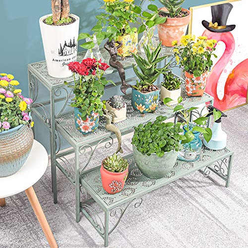 Sungmor Wrought Iron Plant Stands - 3 Tier Foldable Ladder Planter...