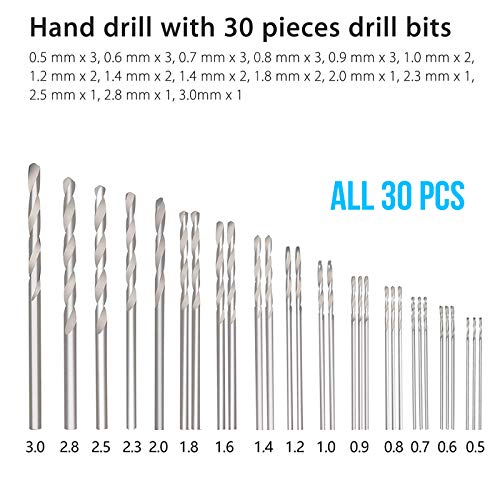 SUNJOYCO Hand Drill Bits Set 31Pcs, Precision Hand Pin Vise Rotary...