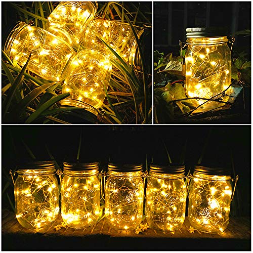 Solar Mason Jar Lid Lights Updated, 6 Pack 15 LED Waterproof Fai...