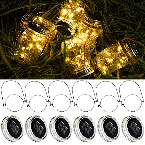 Solar Mason Jar Lid Lights Updated, 6 Pack 15 LED Waterproof Fai...