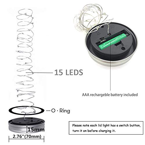 Solar Mason Jar Lights, 8 Pack 15 LED Waterproof Fairy Firefly Jar...