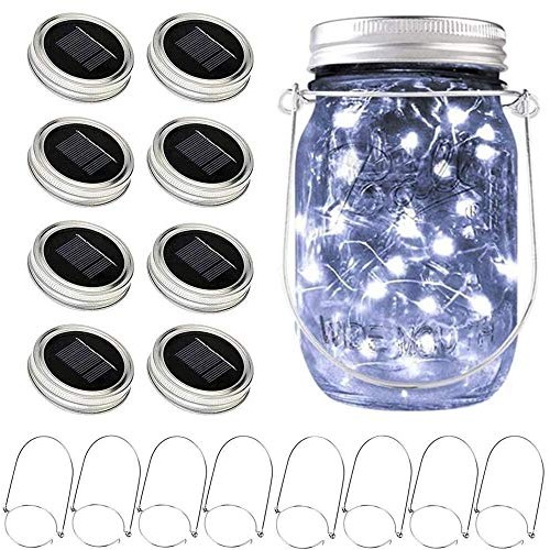 Solar Mason Jar Lights, 8 Pack 15 LED Waterproof Fairy Firefly Jar...