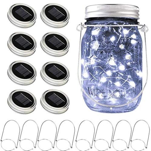 Solar Mason Jar Lights, 8 Pack 15 LED Waterproof Fairy Firefly Jar...