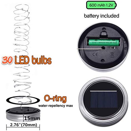 SunKite Solar Mason Jar Lights, 12 Pack 30 LED Waterproof Fairy Fi...