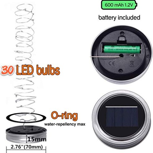 SunKite Solar Mason Jar Lights, 12 Pack 30 LED Waterproof Fairy Fi...