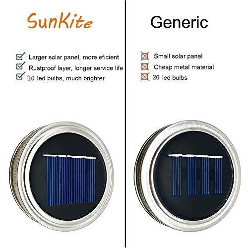 SunKite Solar Mason Jar Lights, 12 Pack 30 LED Waterproof Fairy Fi...