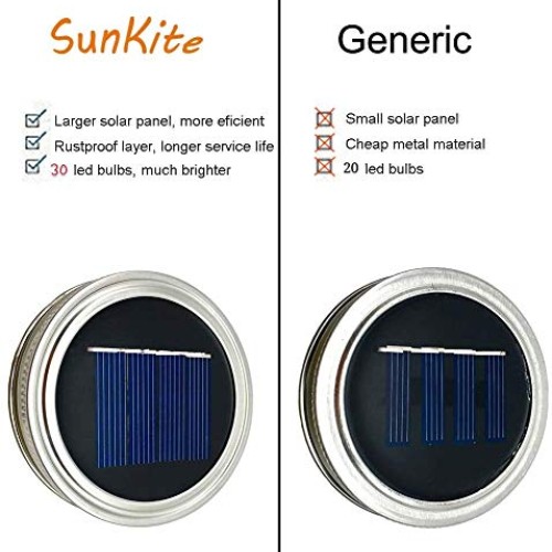 SunKite Solar Mason Jar Lights, 12 Pack 30 LED Waterproof Fairy Fi...