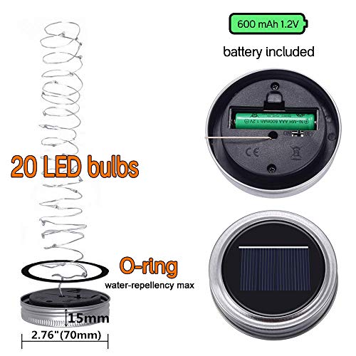 SunKite Solar Mason Jar Lights Updated, 8 Pack 20 LED Waterproof...