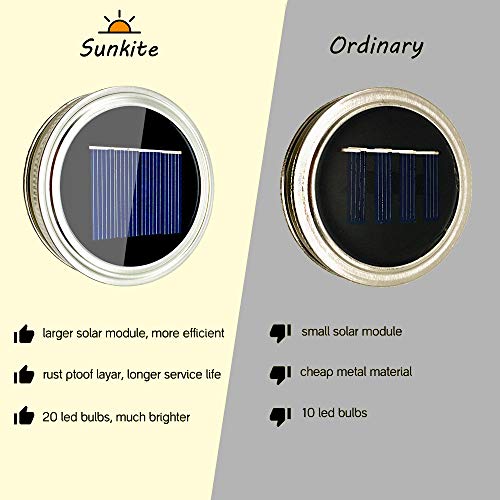 SunKite Solar Mason Jar Lights Updated, 8 Pack 20 LED Waterproof...