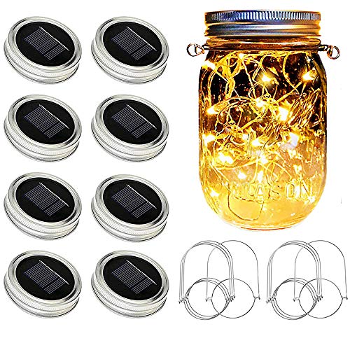 SunKite Solar Mason Jar Lights Updated, 8 Pack 20 LED Waterproof...