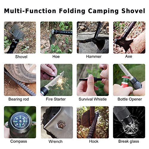 Sunkoon Survival Shovel Survival Axe, Camping Folding Shovels Hatc...