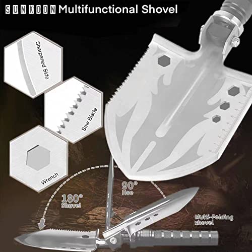 Sunkoon Survival Shovel Survival Axe, Camping Folding Shovels Hatc...