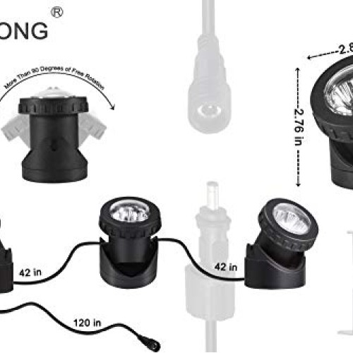 Solar Pond Spotlights IP68 with Bright 18 LEDs by 3 Lamps Angle Ad...