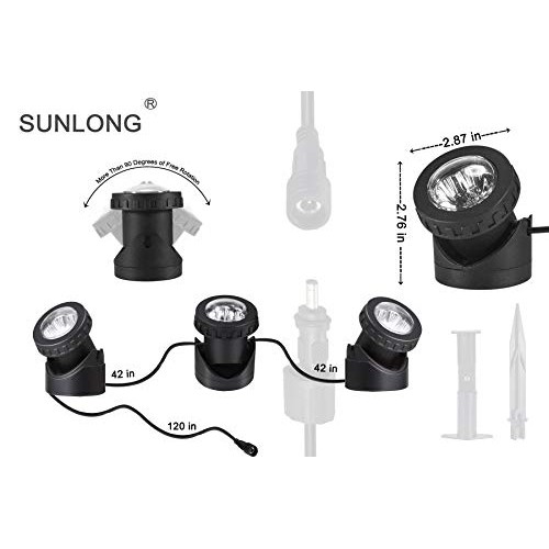 Solar Pond Spotlights IP68 with Bright 18 LEDs by 3 Lamps Angle Ad...