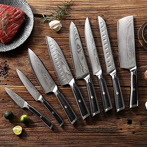 Sunnecko Nakiri & Cleaver Knife, 7 Inch Chef Knife Damascus Kitche...