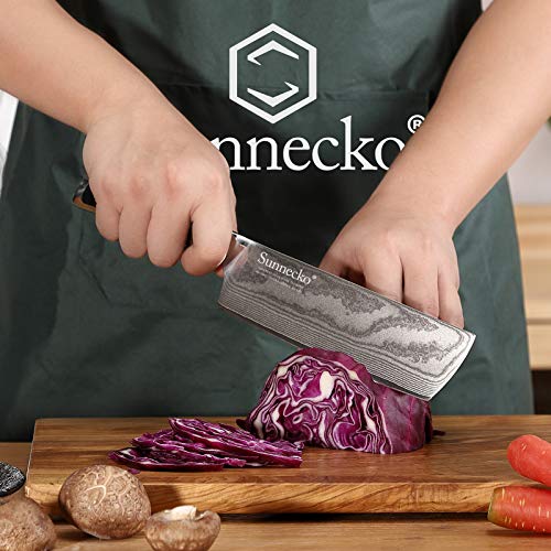 Sunnecko Nakiri & Cleaver Knife, 7 Inch Chef Knife Damascus Kitche...