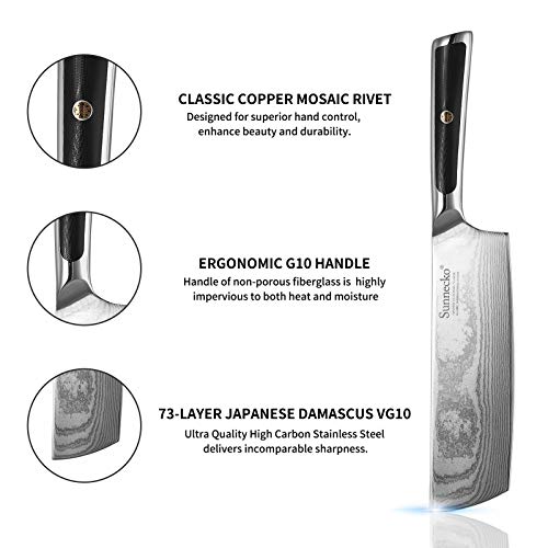 Sunnecko Nakiri & Cleaver Knife, 7 Inch Chef Knife Damascus Kitche...