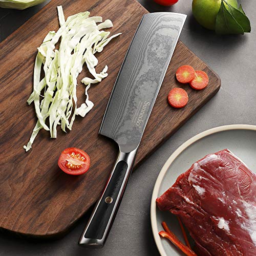 Sunnecko Nakiri & Cleaver Knife, 7 Inch Chef Knife Damascus Kitche...