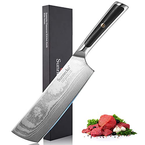 Sunnecko Nakiri & Cleaver Knife, 7 Inch Chef Knife Damascus Kitche...