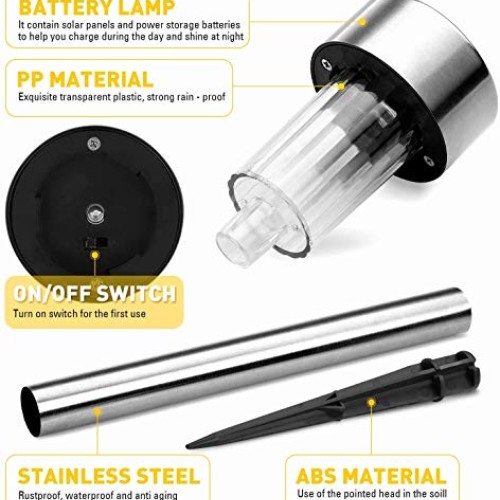 Solar Lights Outdoor, 12Pack Stainless Steel Outdoor Solar Lights ...