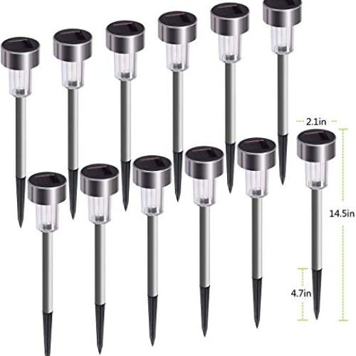 Solar Lights Outdoor, 12Pack Stainless Steel Outdoor Solar Lights ...
