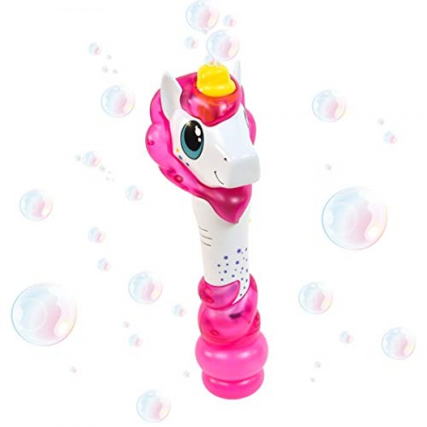 Maxx Bubbles Unicorn Bubble Wand – Light Up Bubble Blower Toy with...