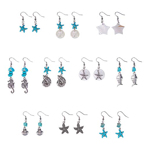 SUNNYCLUE 1 Box DIY 10 Pair Starfish Seahorse Shell Dangle Earring...