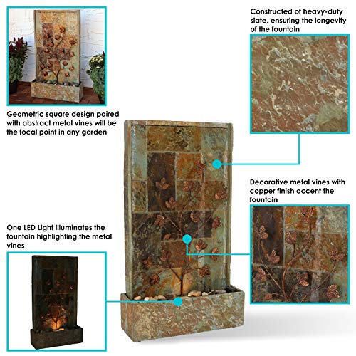 Sunnydaze Climbing Vines Slate Outdoor Waterfall Fountain with LED...